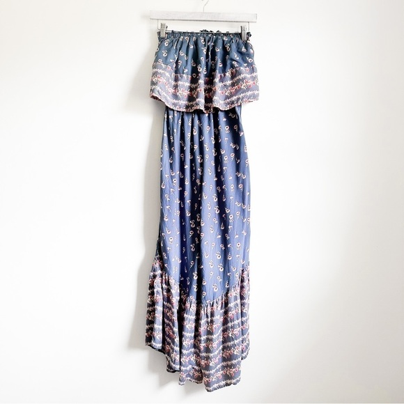 NWT Japna Blue Floral Strapless Cropped Flare Leg Boho Jumpsuit sz XS - Picture 5 of 10
